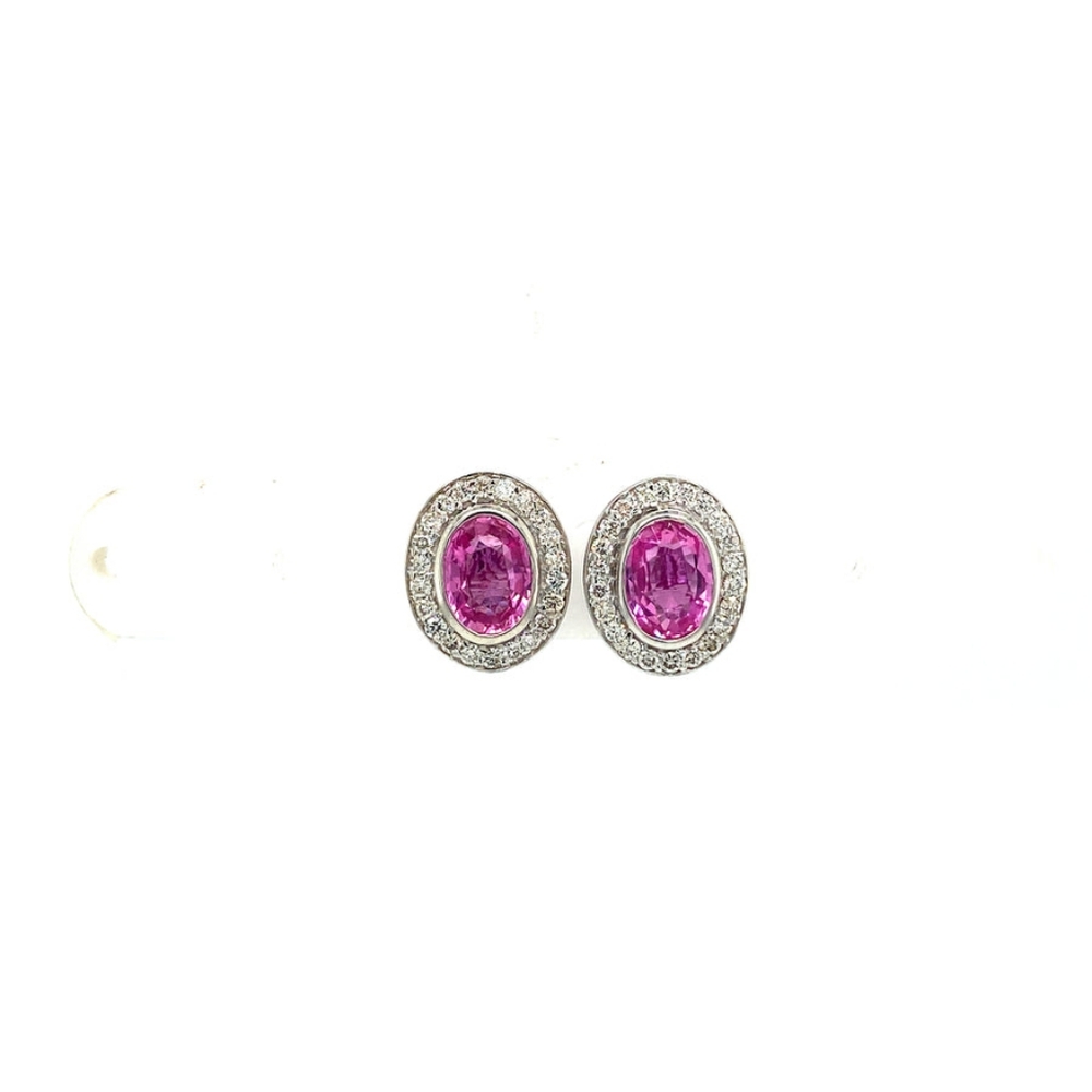 Pink Sapphire and Diamond Earring in 14 K White Gold